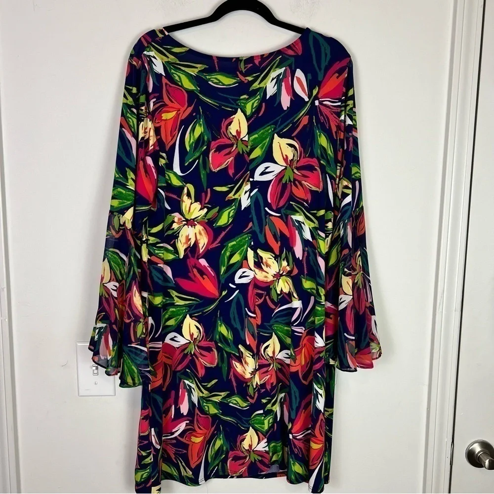 Westport dress womens 1X Floral Tropical Vacation Knee Length Bright Long Sleeve